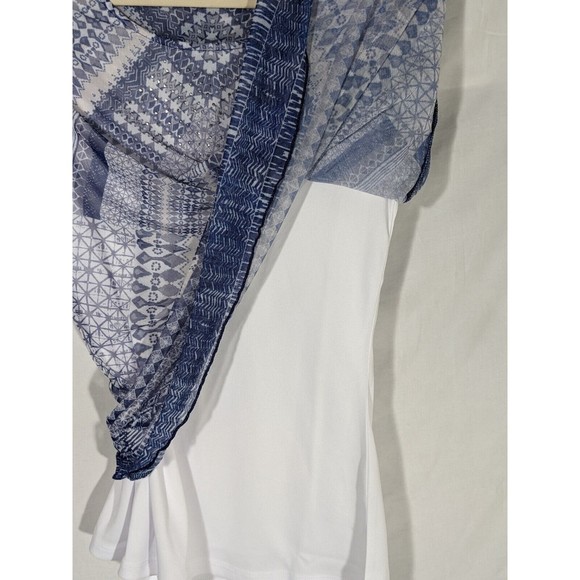 One World Mesh Flutter Sleeve Scoop Neck Sublimated Print Knit Lined Top size sm - Picture 8 of 8